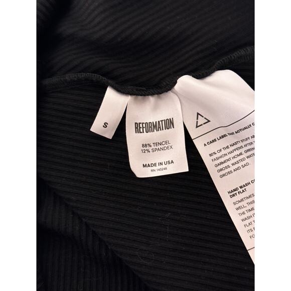 Reformation Dress Small Womens Black Ribbed Knit Flare Sleeve Mini - Picture 9 of 9